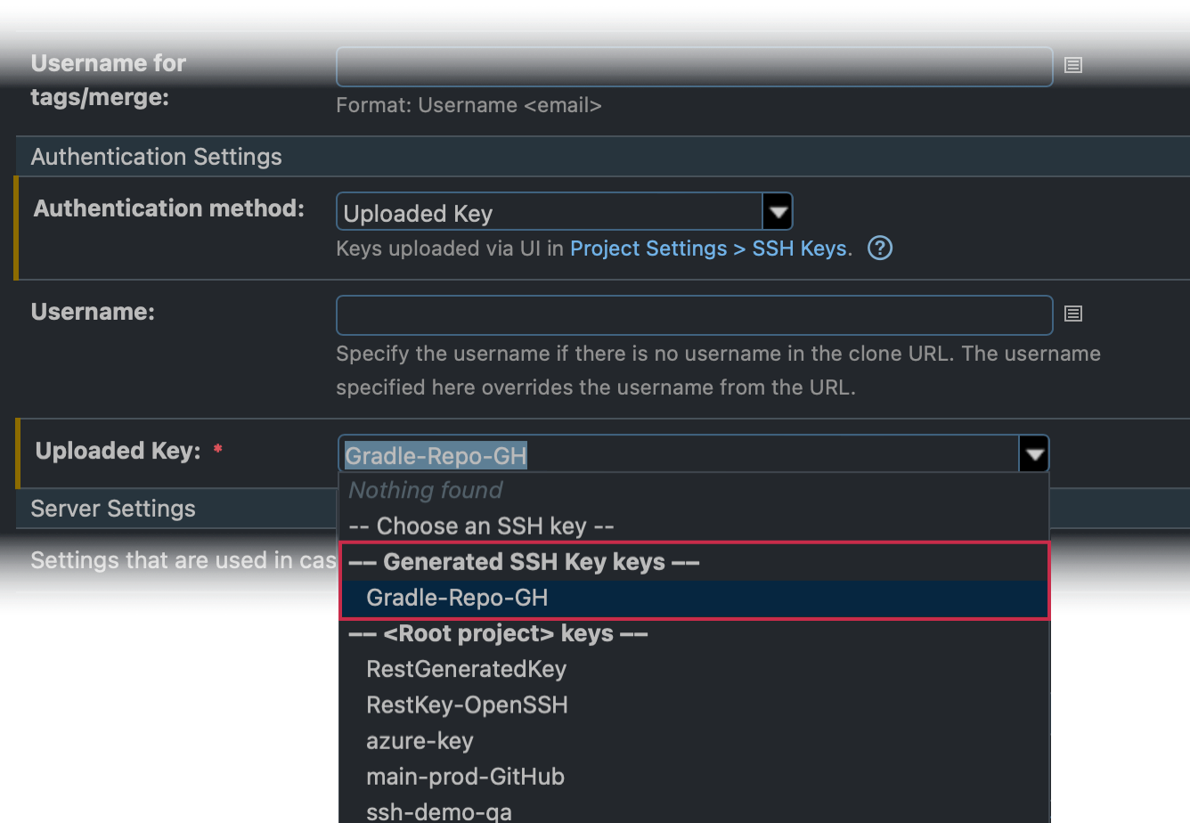 在 VCS 授权设置中选择生成的密钥