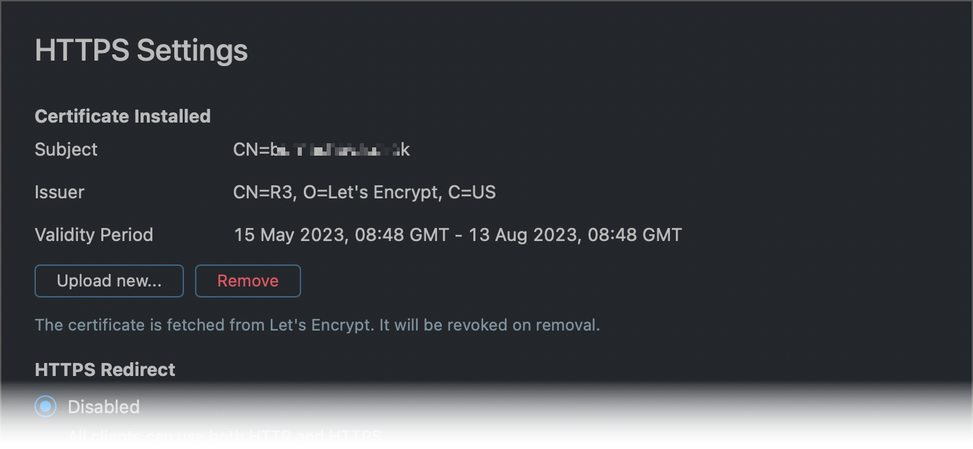 已安装 Let's Encrypt 证书