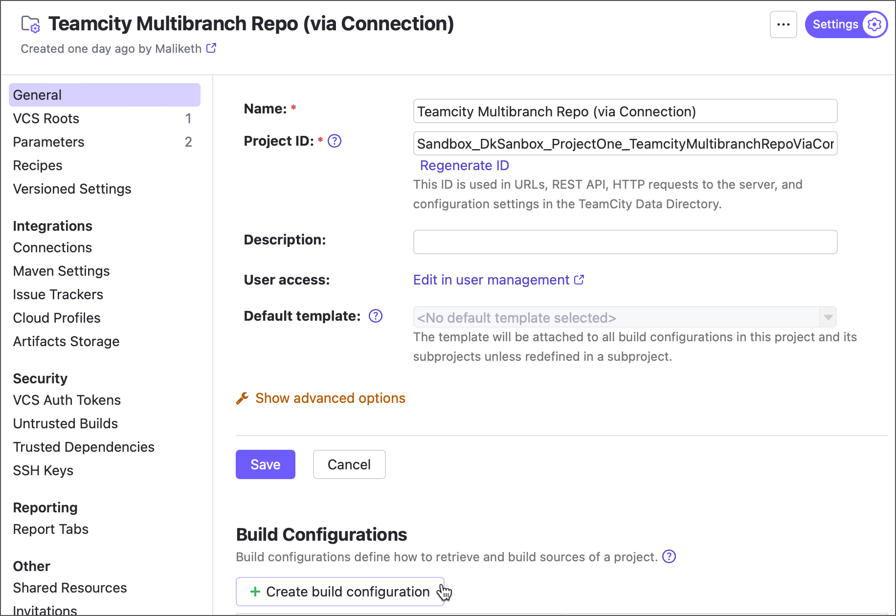 通过按钮创建新的构建配置