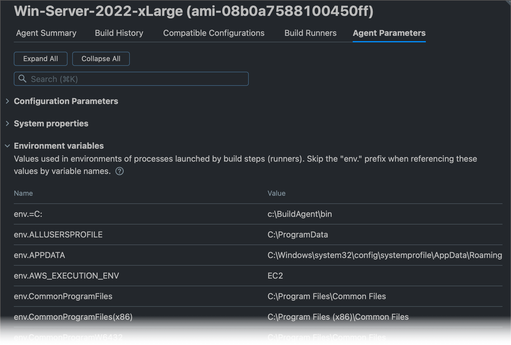 检查代理上的所有参数