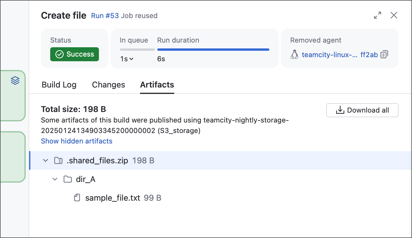 Shared files visible in the artifacts tab