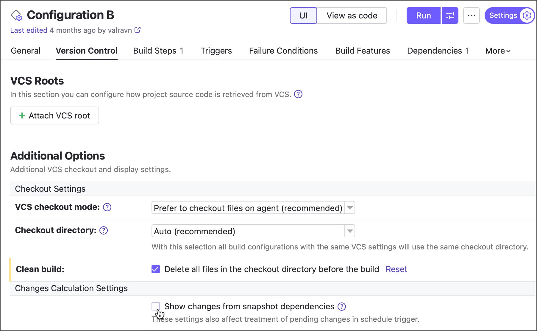 显示依赖项更改设置