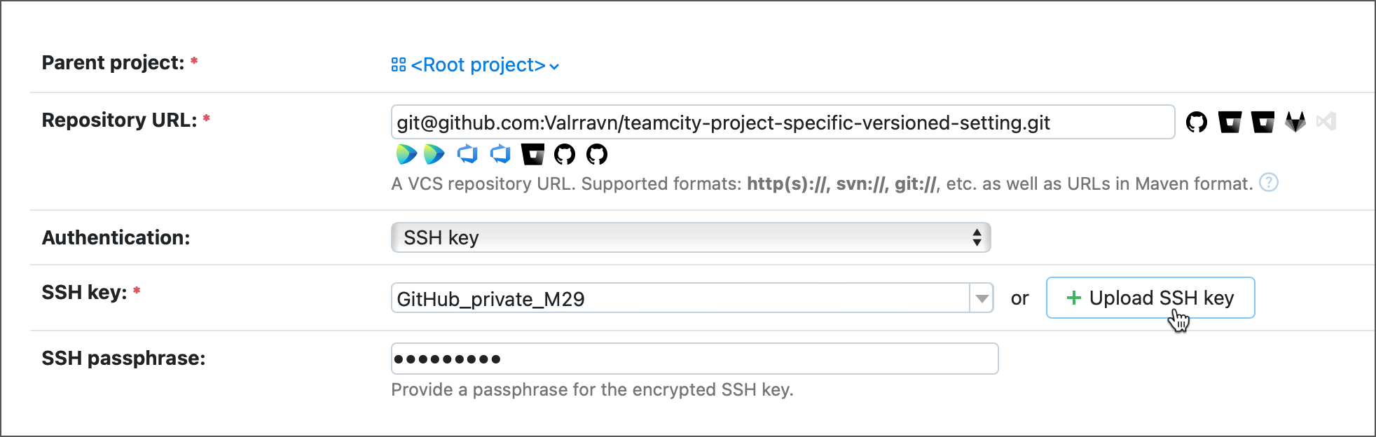 在新项目页面上传 SSH key