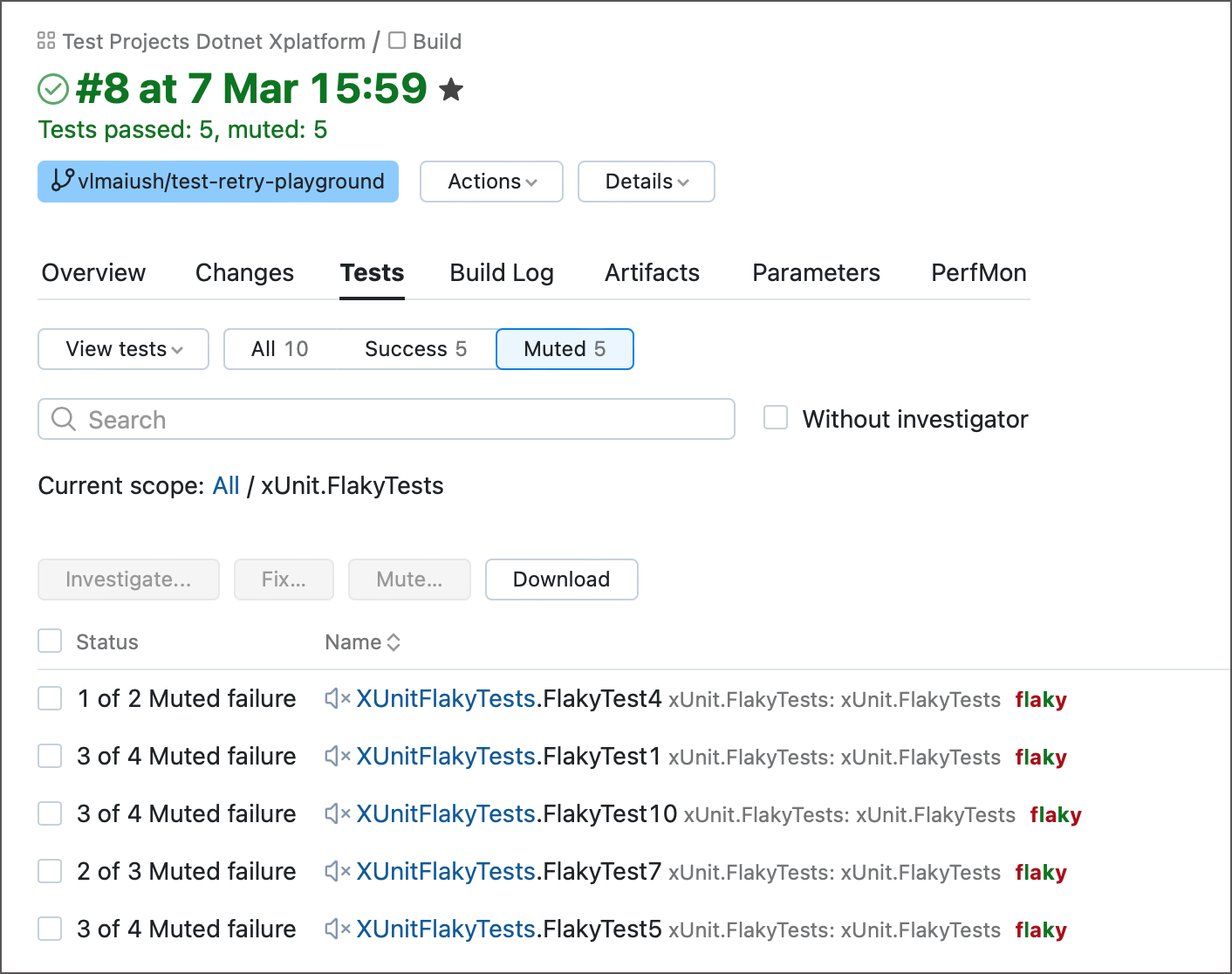 在重新运行期间的不稳定测试