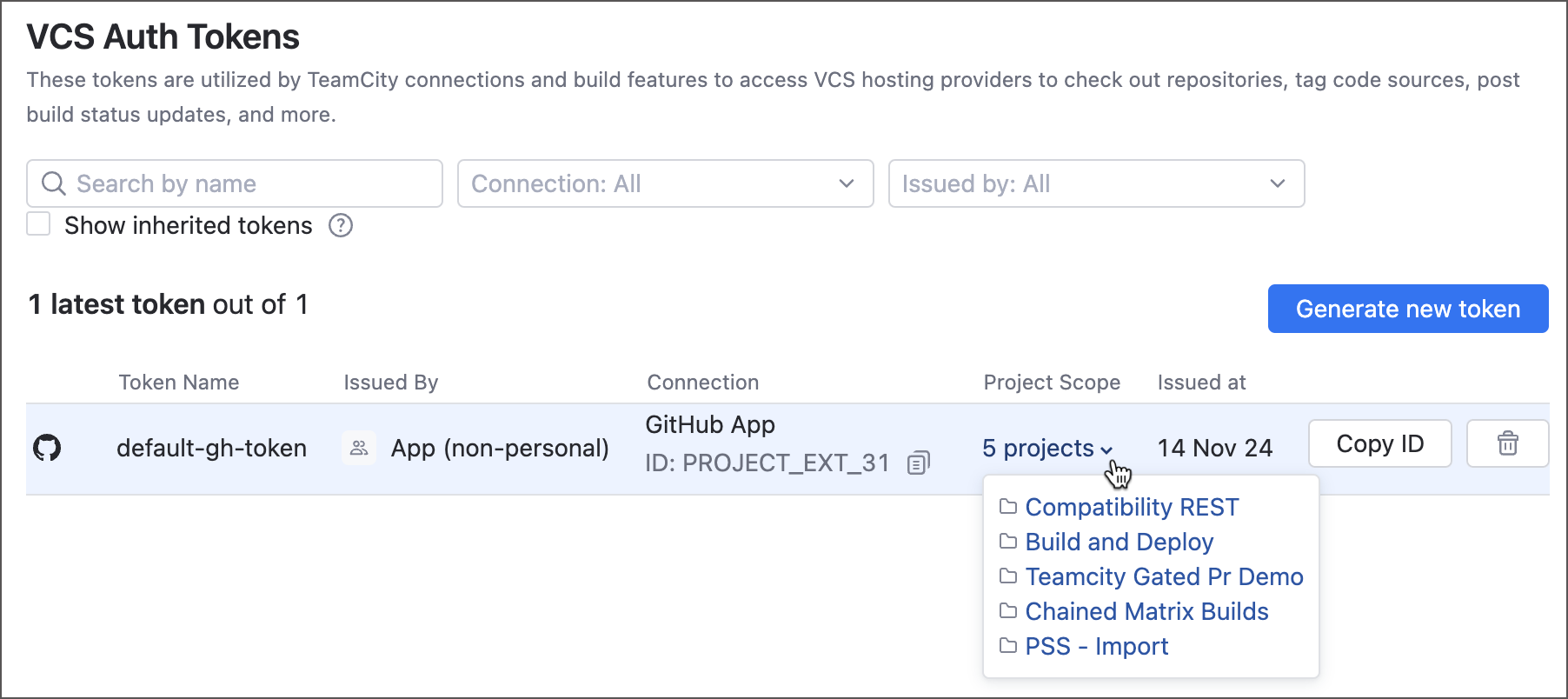 查看令牌项目范围