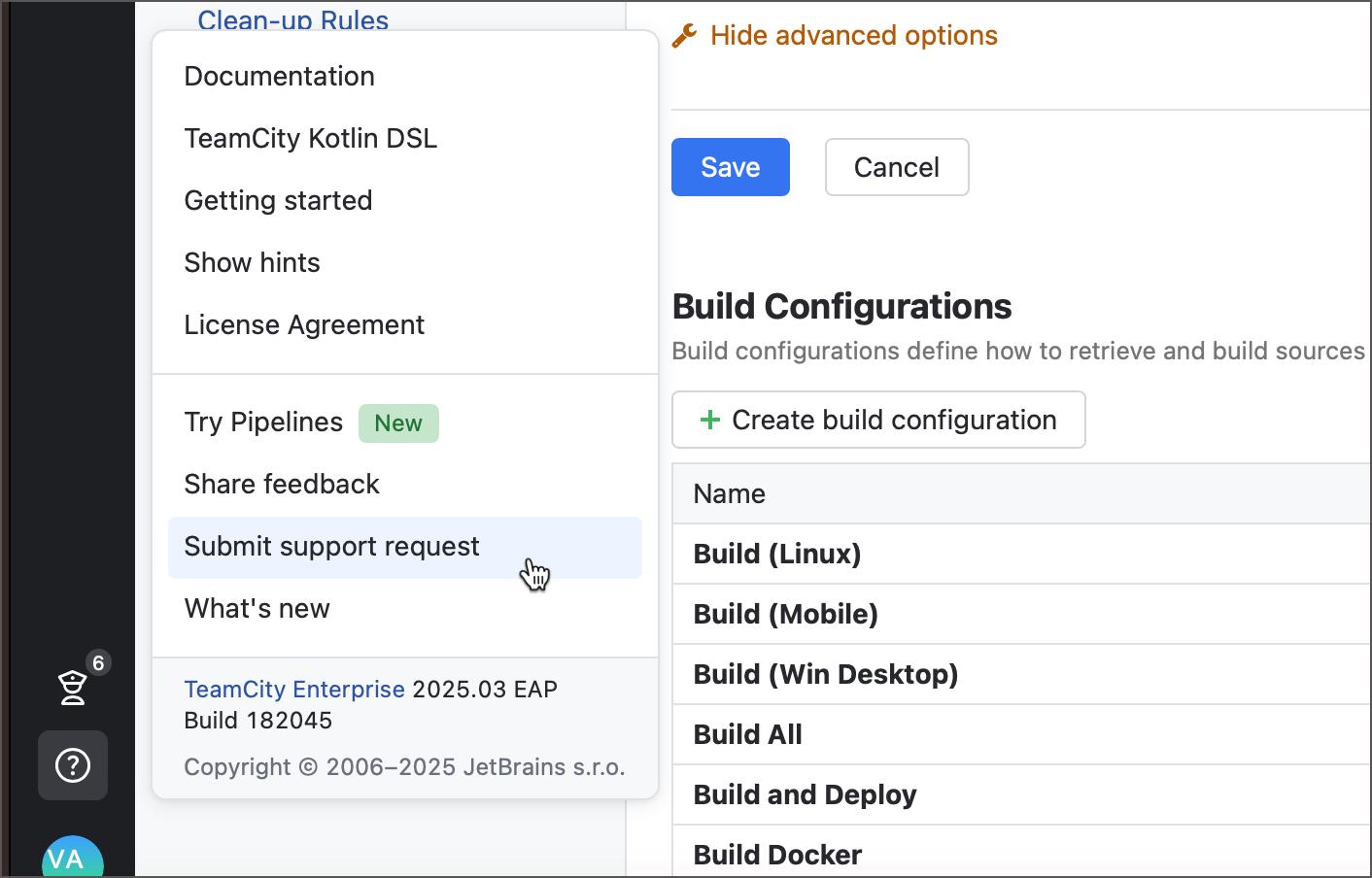 TeamCity 中的提交支持请求按钮