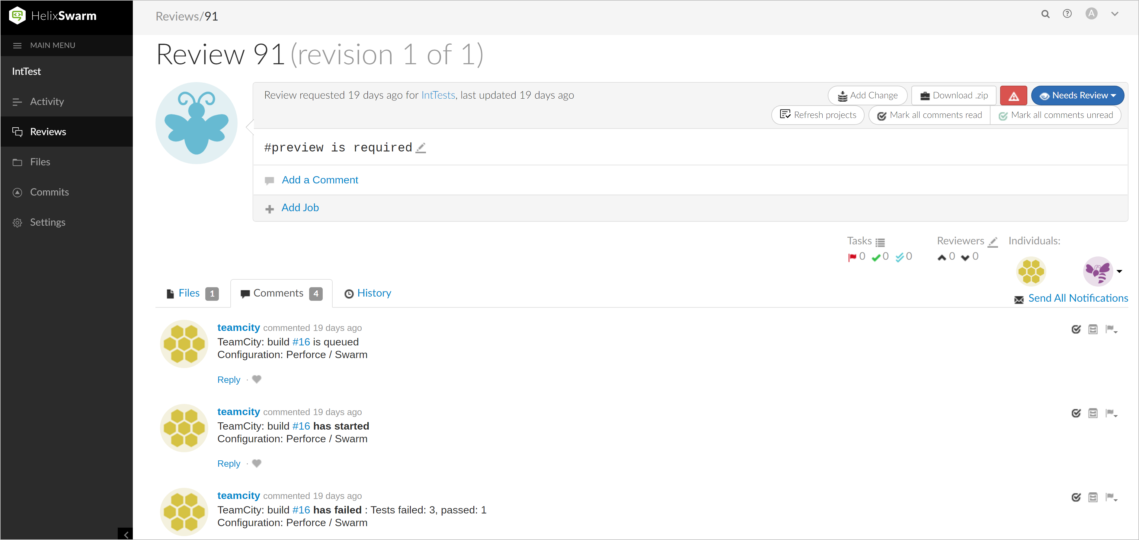 在 Helix Swarm 中展示 TeamCity 构建状态 在 Helix Swarm 中展示 TeamCity 构建状态