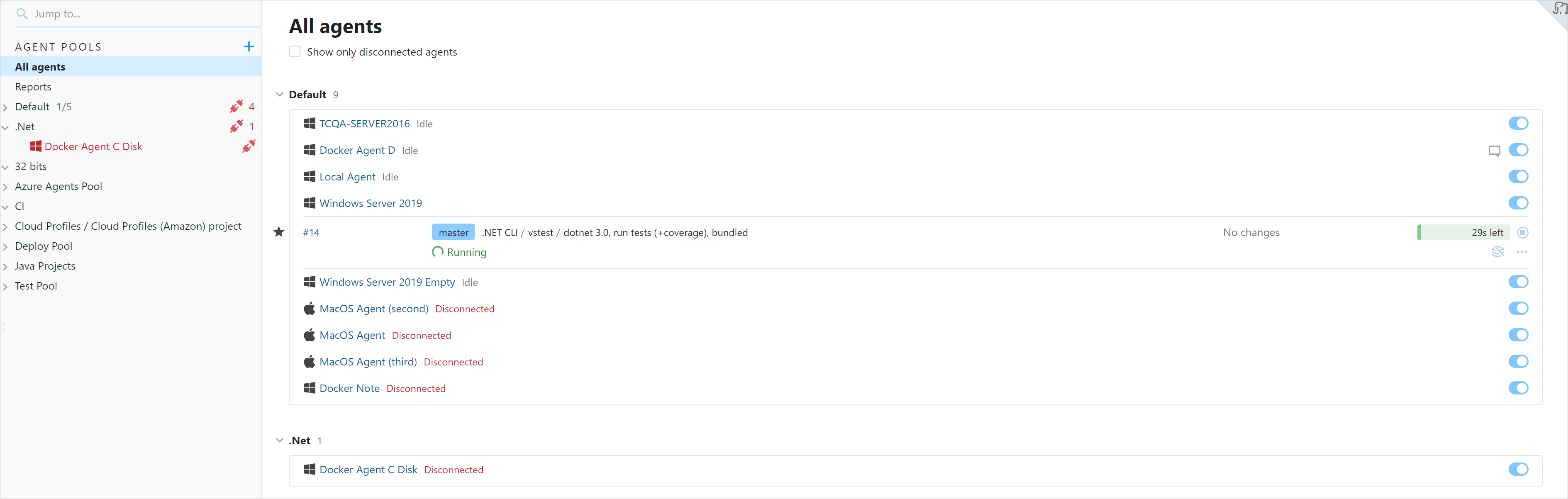 TeamCity 实验性 Agents 标签页 TeamCity 实验性 Agents 标签页