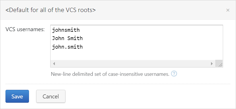 VCS usernames dialog VCS usernames dialog