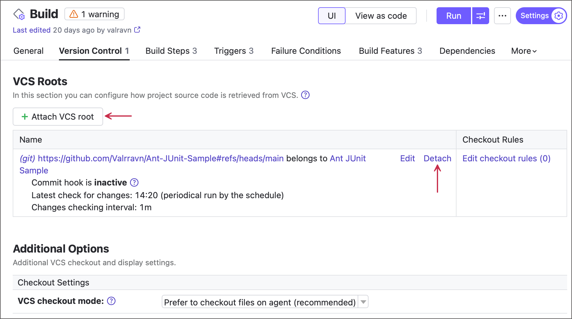 Attach and detach VCS roots