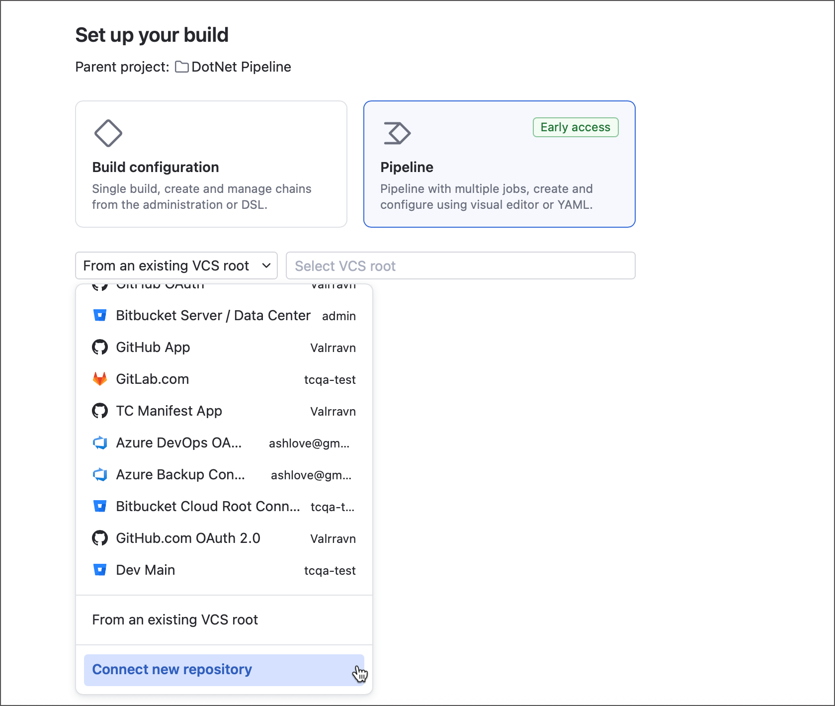 All build config creation options