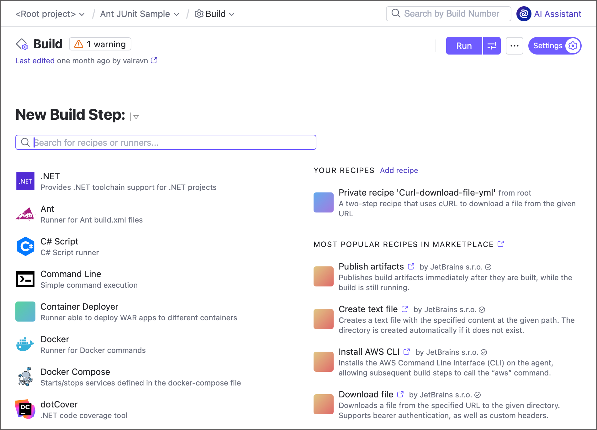 New build step page New build step page
