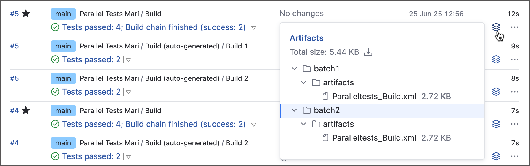Artifacts in separate batch folders