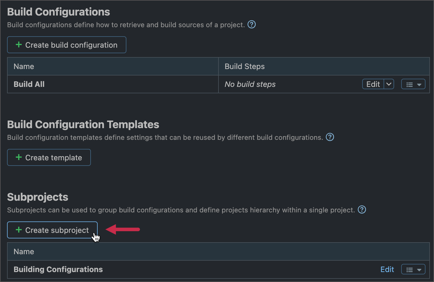 Create Subproject Create Subproject