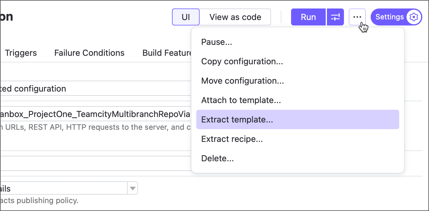 Configuration actions menu