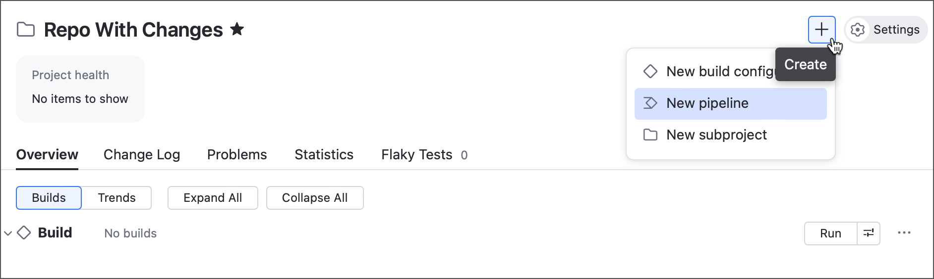 Create button in project header