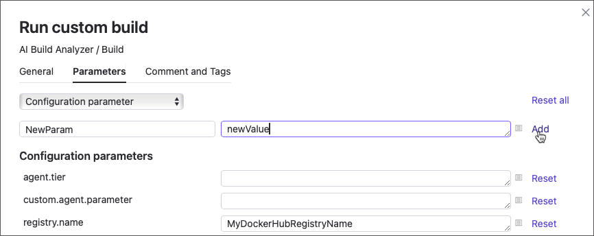 Add new parameters in custom run dialog Add new parameters in custom run dialog