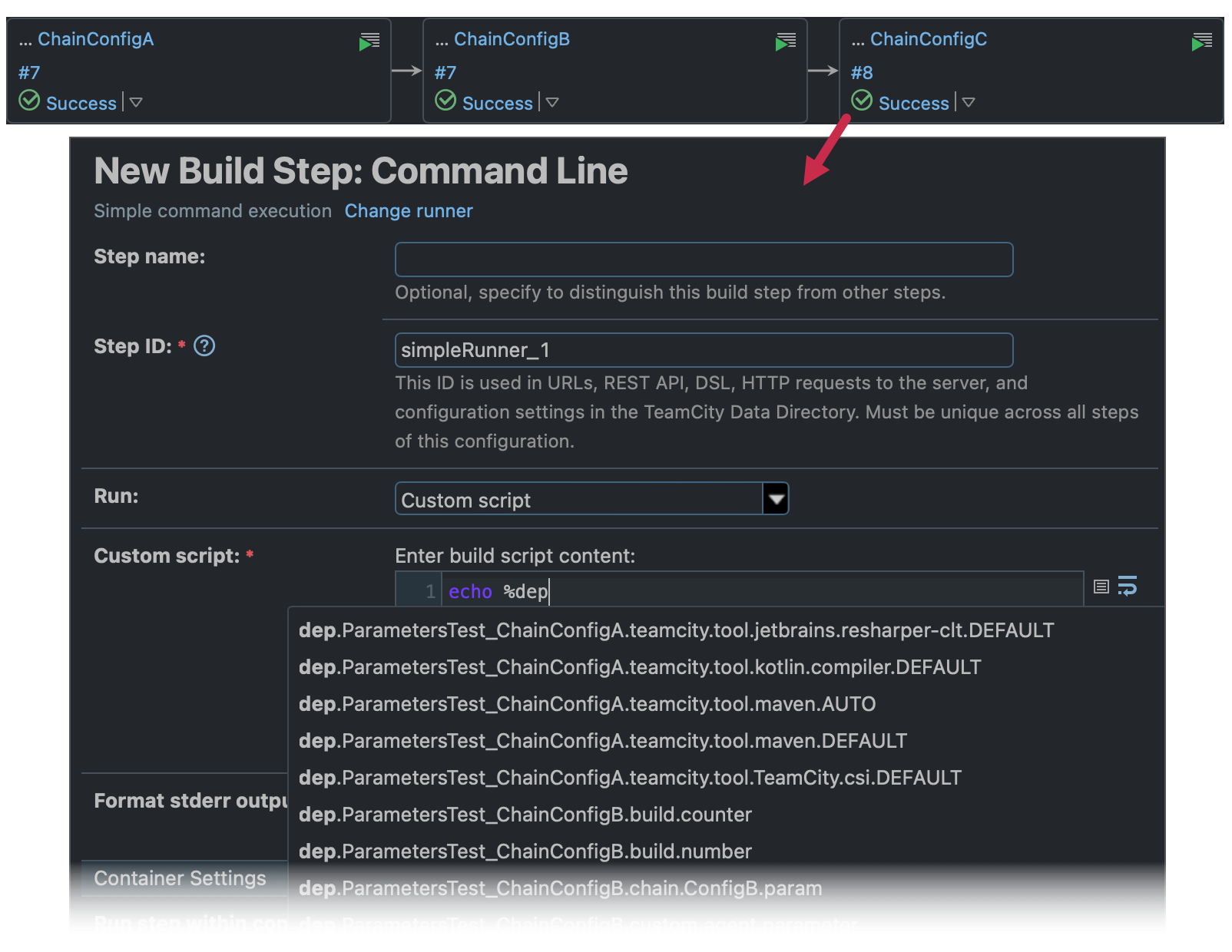 Parameters in dependent builds Parameters in dependent builds