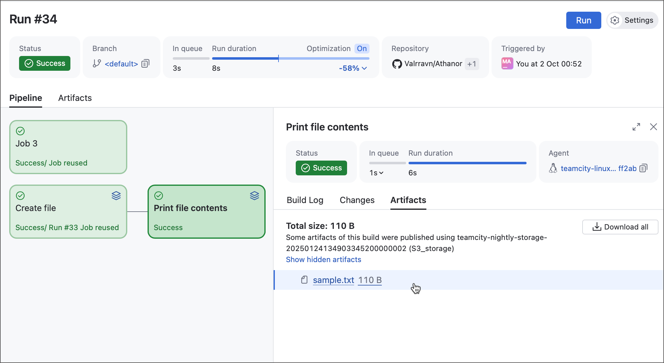 Job artifacts tab Job artifacts tab