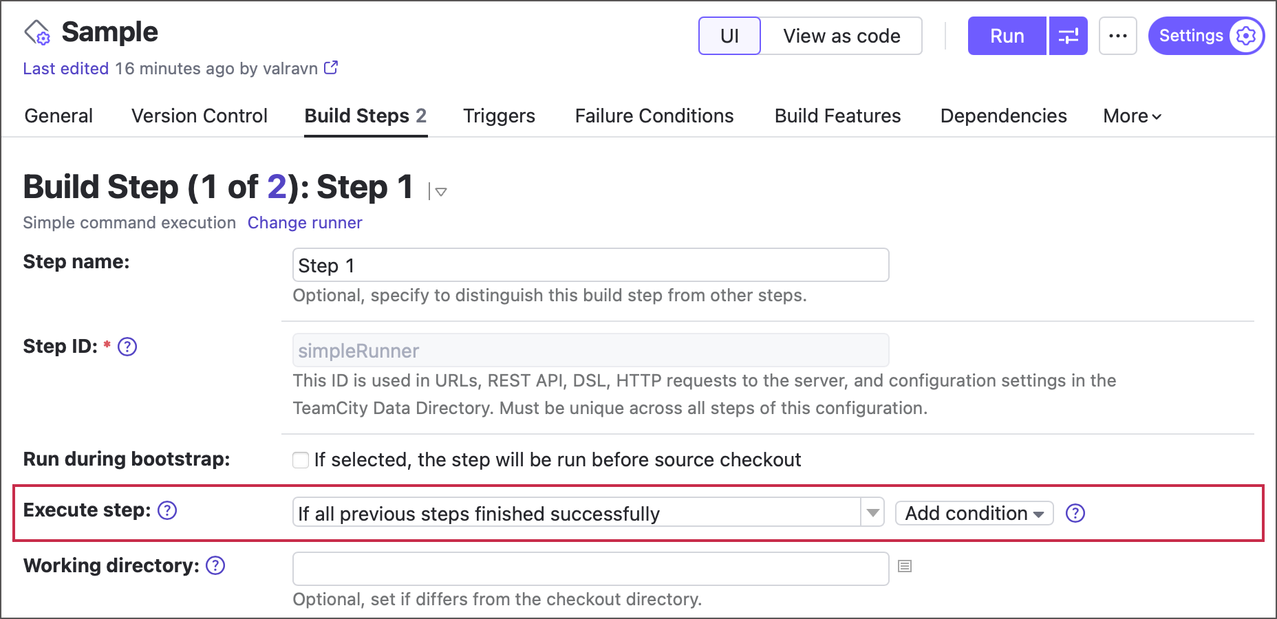 Step execute conditions Step execute conditions