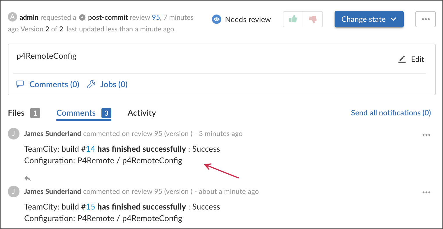 TeamCity comments in Swarm TeamCity comments in Swarm