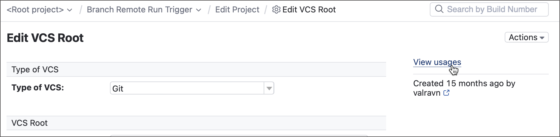 Usages report for a VCS root