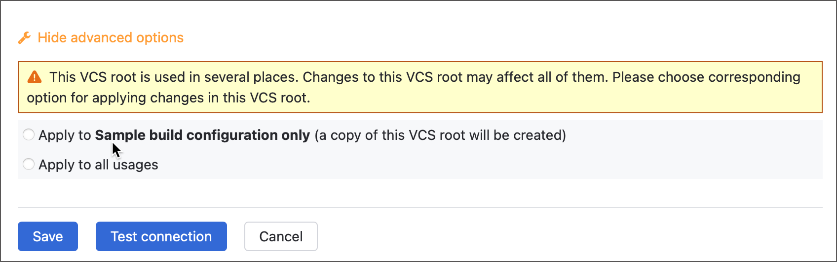 Edit or clone VCS root