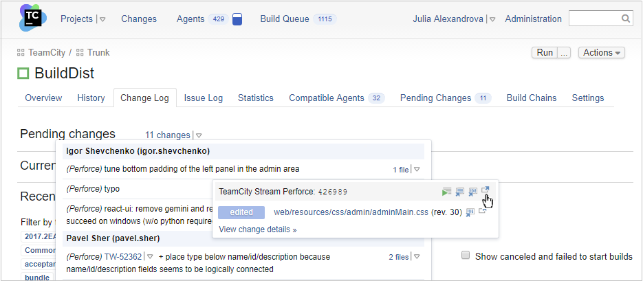 Viewing external changes Viewing external changes