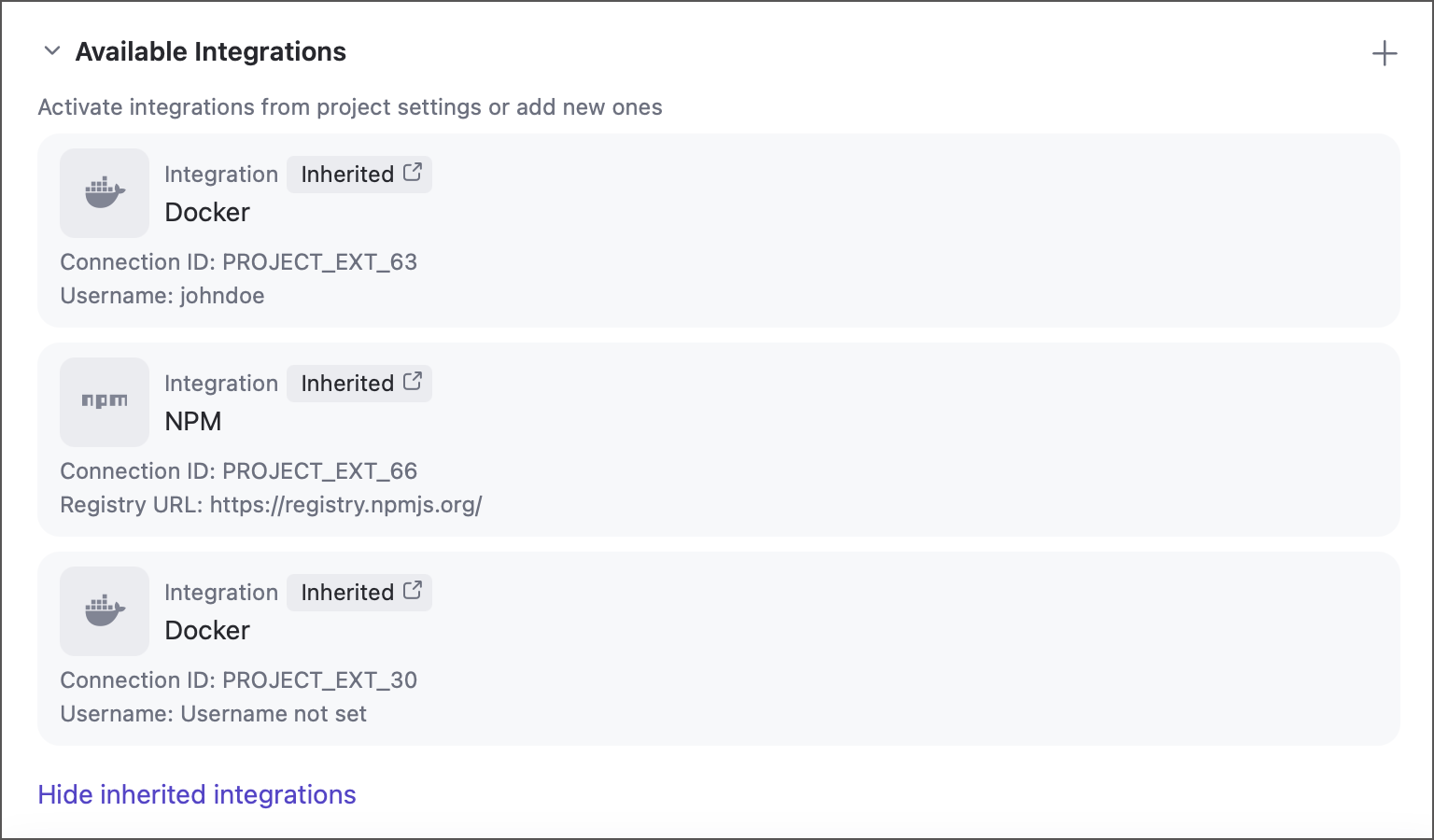 Inherited integrations