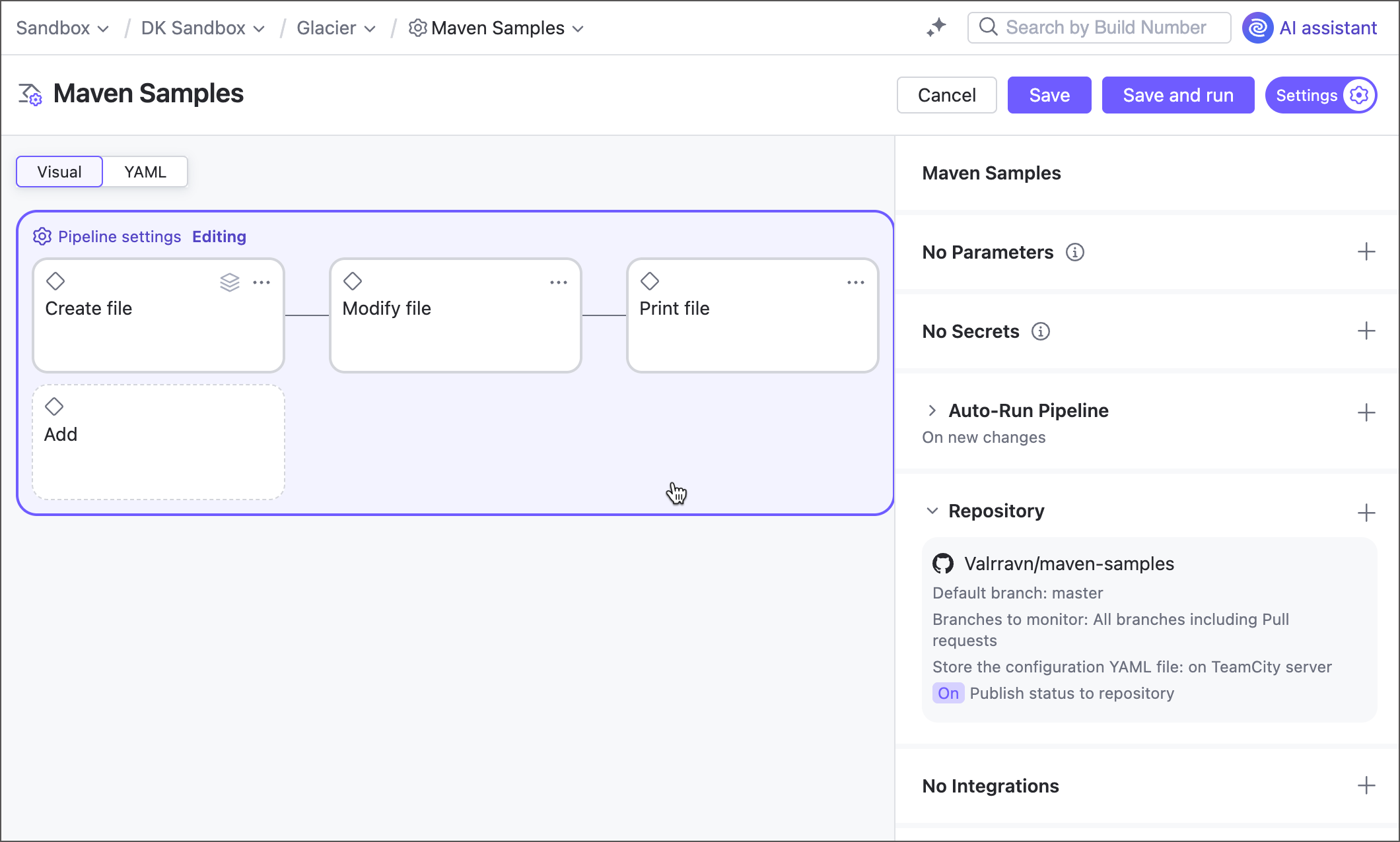 Open pipeline settings