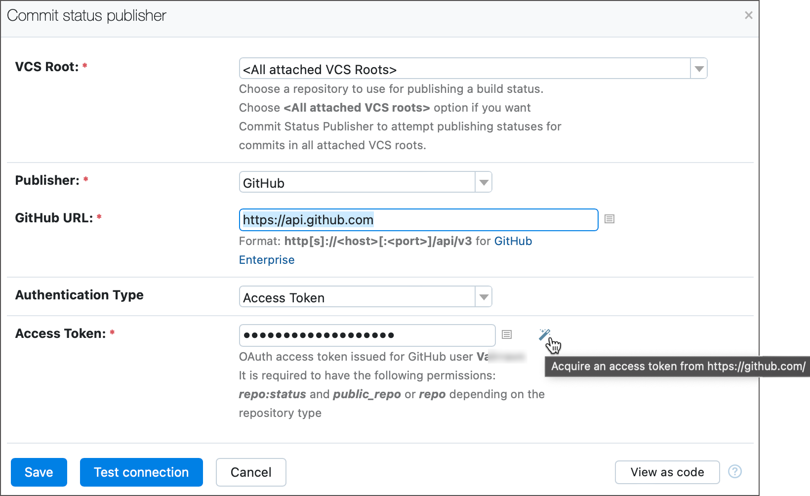 Acquire access token for GitHub Acquire access token for GitHub