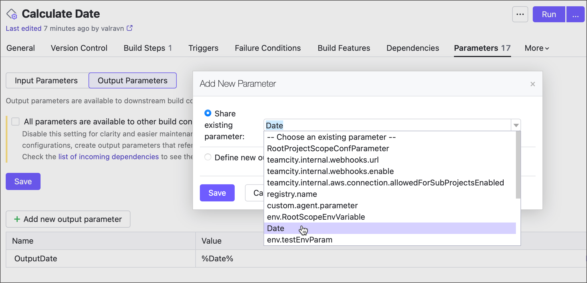 Create output param