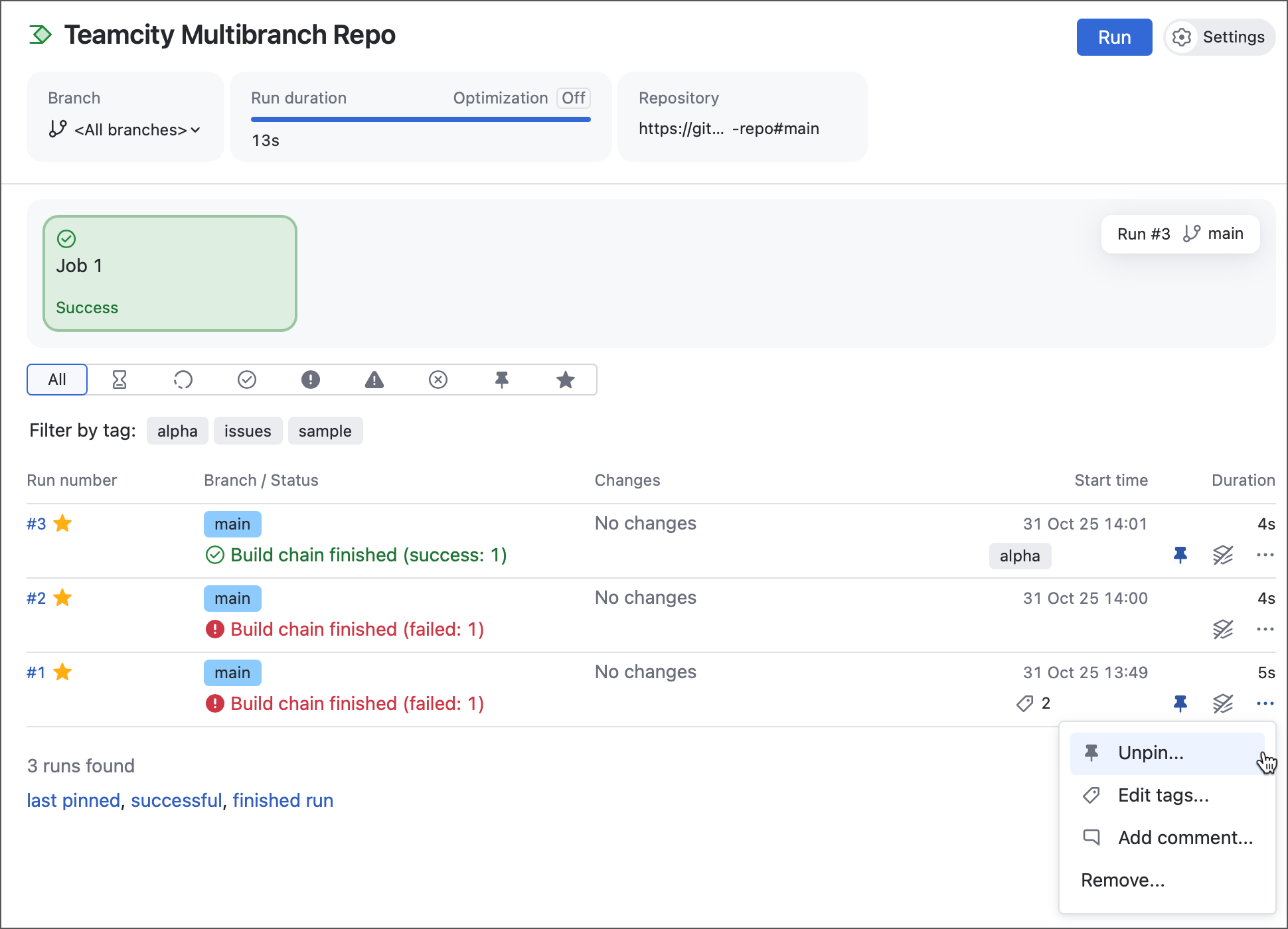 Pin, tag, and comment actions in pipelines