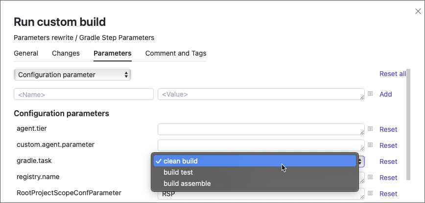 Select build parameter Select build parameter