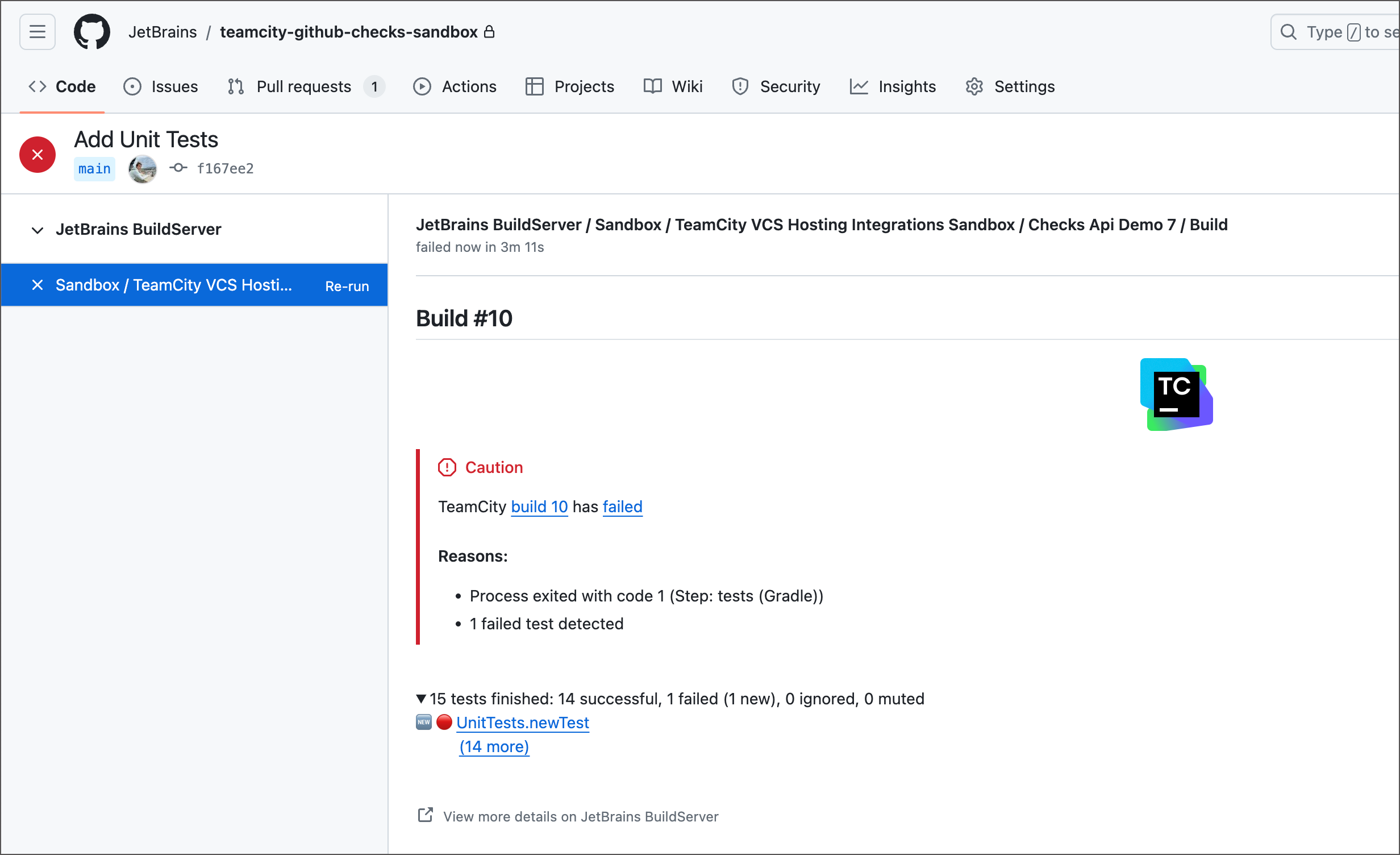 Build report in the Checks tab Build report in the Checks tab