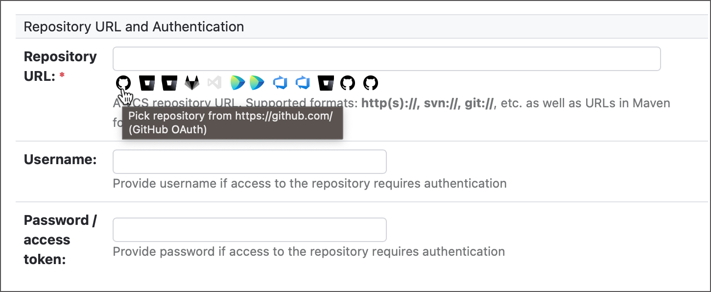 Connection icons in VCS Root settings Connection icons in VCS Root settings