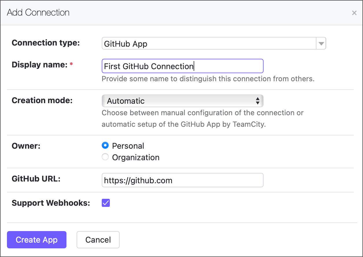 Create GitHub App connection Create GitHub App connection