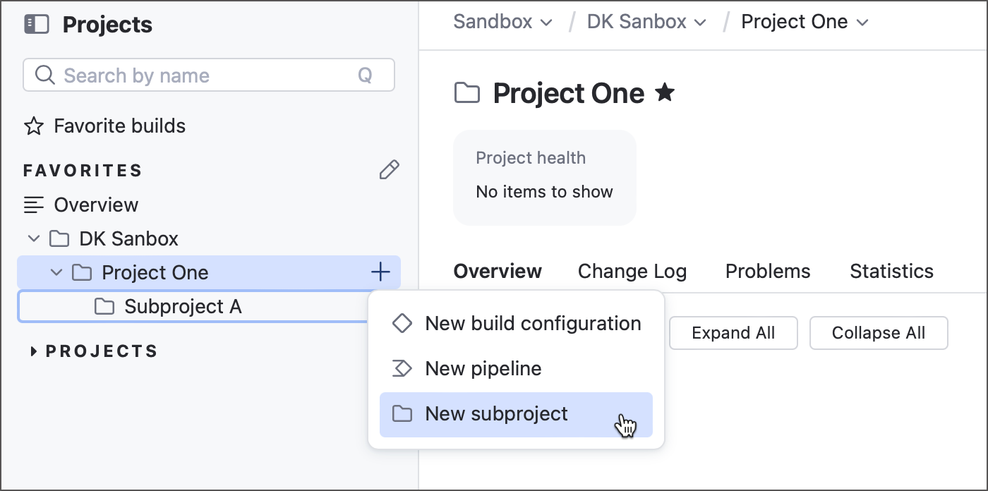 Create new subproject Create new subproject