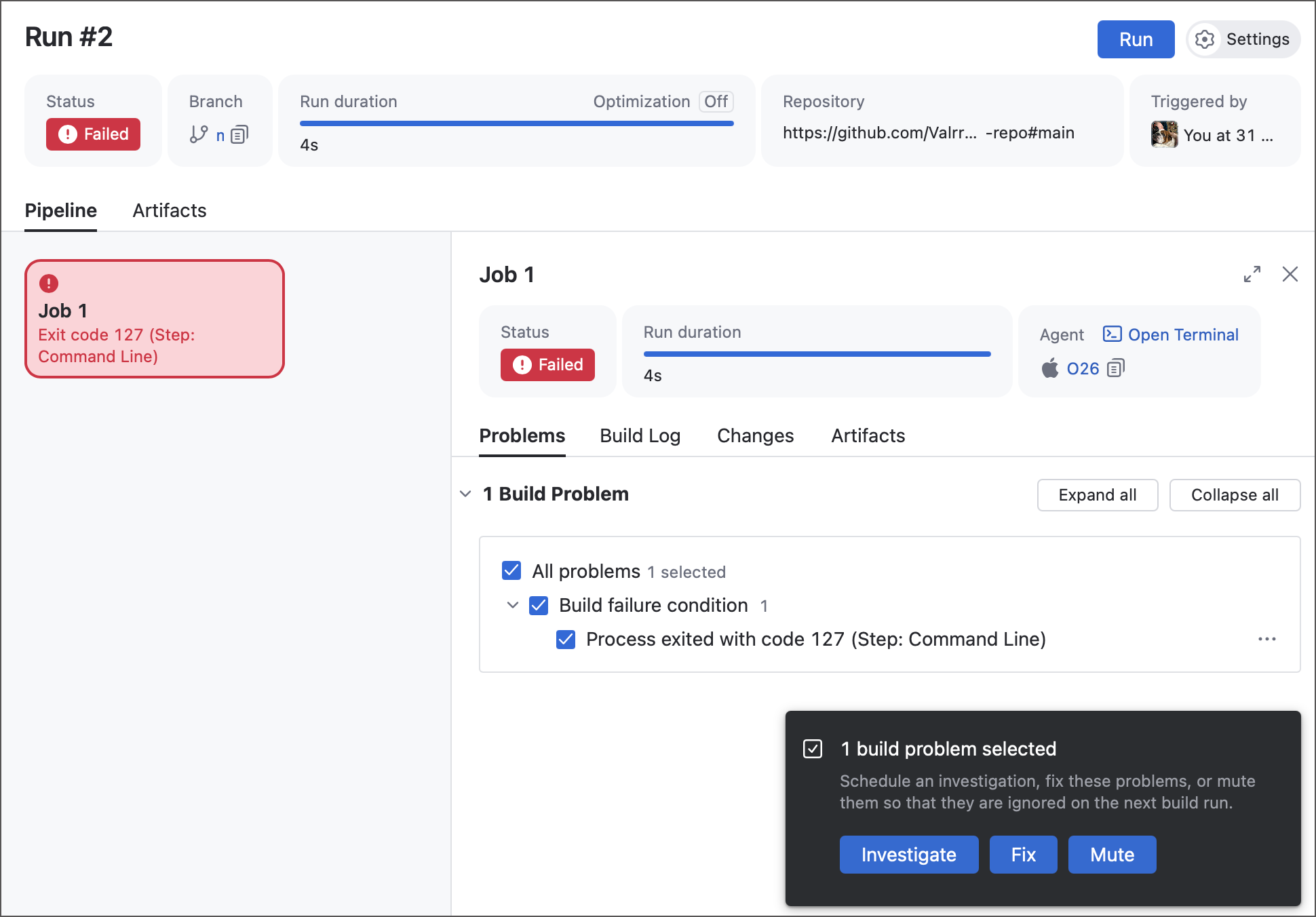 Investigations and mutes in pipelines