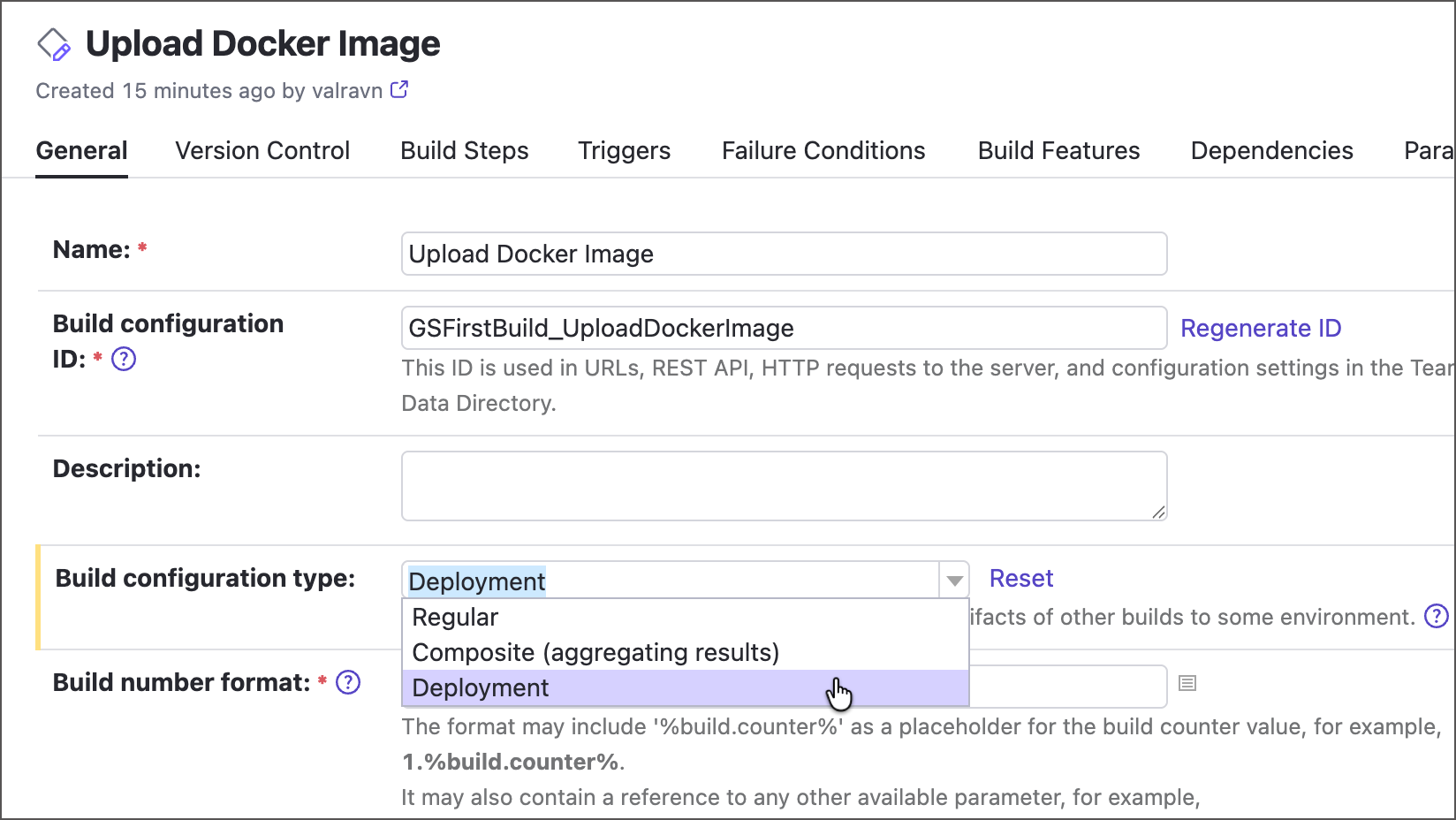 Change build configuration type