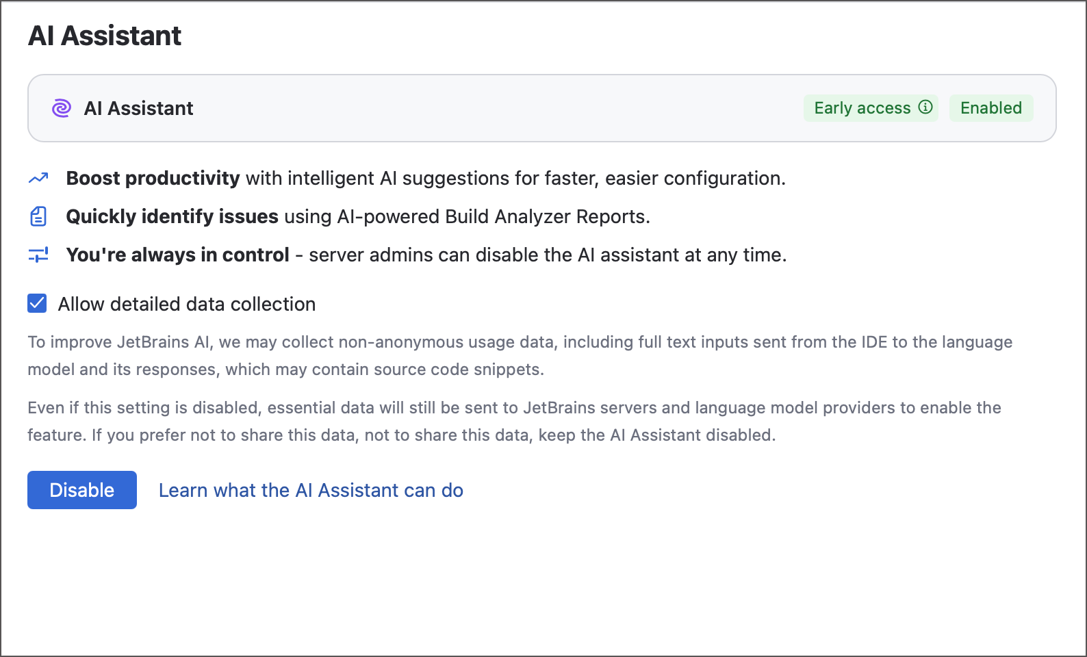Server AI Assistant settings Server AI Assistant settings