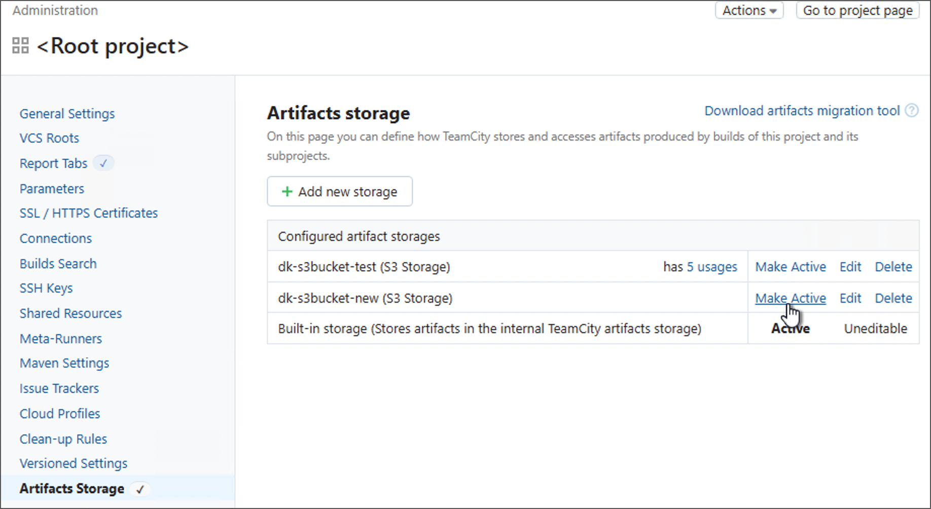 Activate target project storage Activate target project storage
