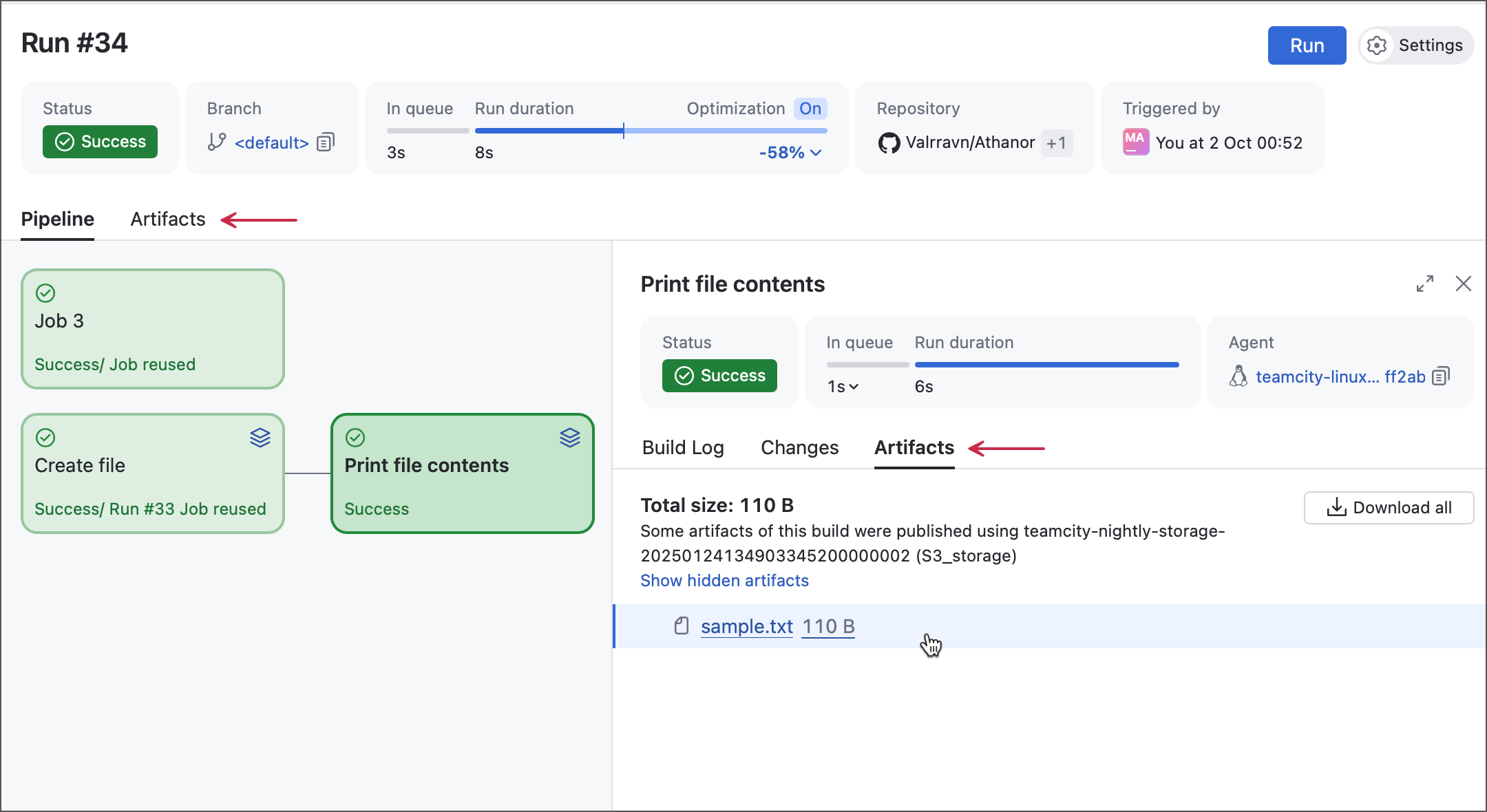 Job artifacts tab Job artifacts tab