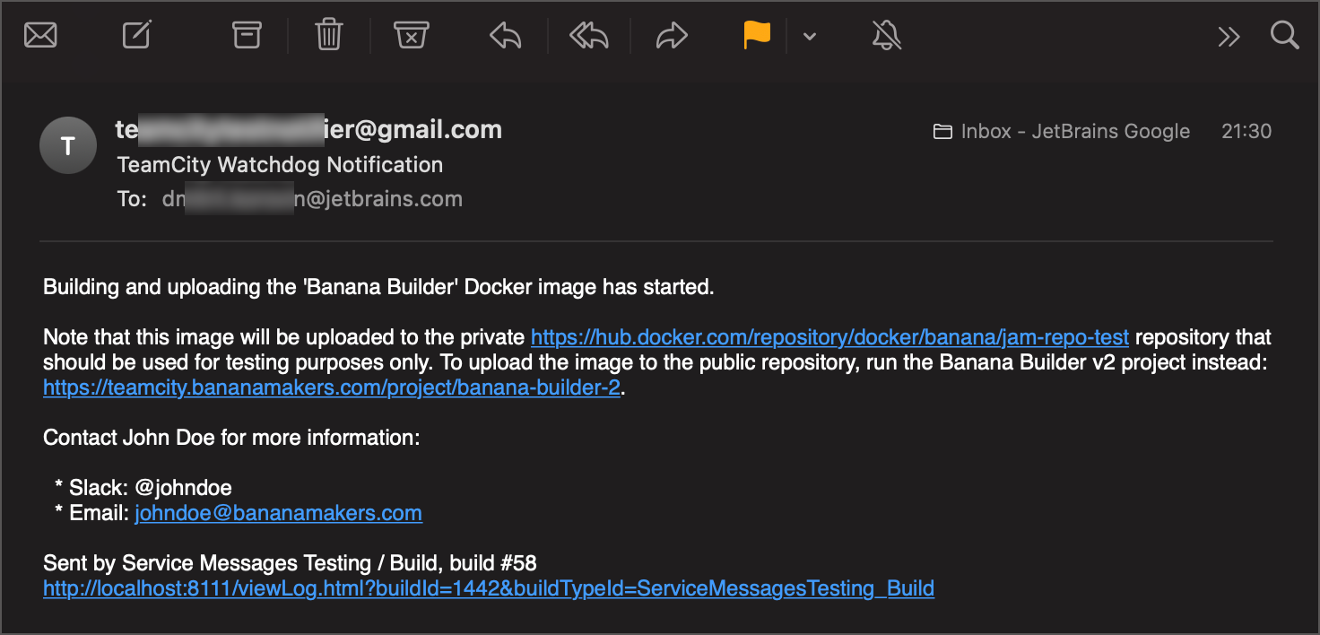 Email delivered by a service message Email delivered by a service message