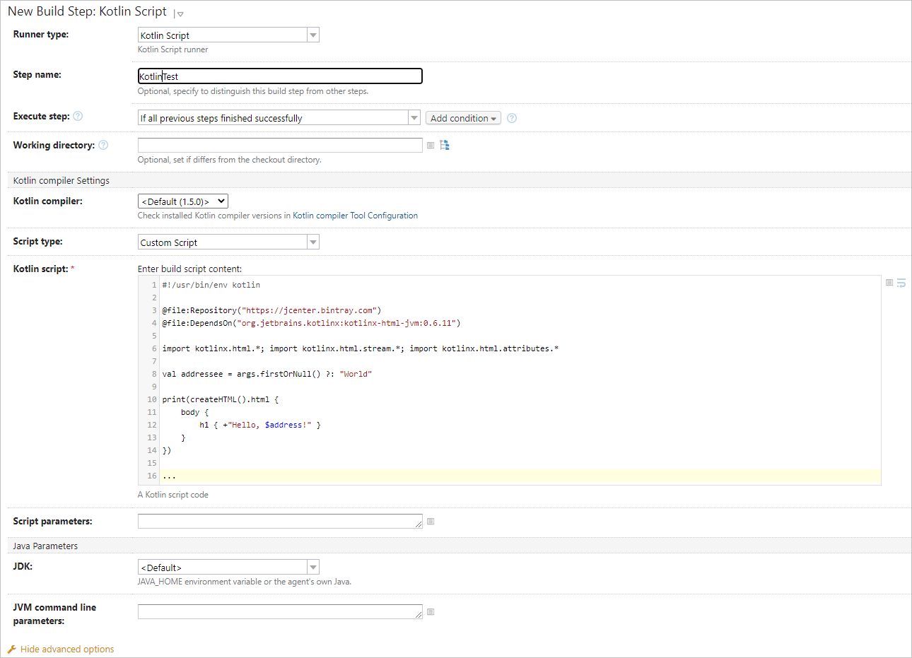 Kotlin Script build step Kotlin Script build step