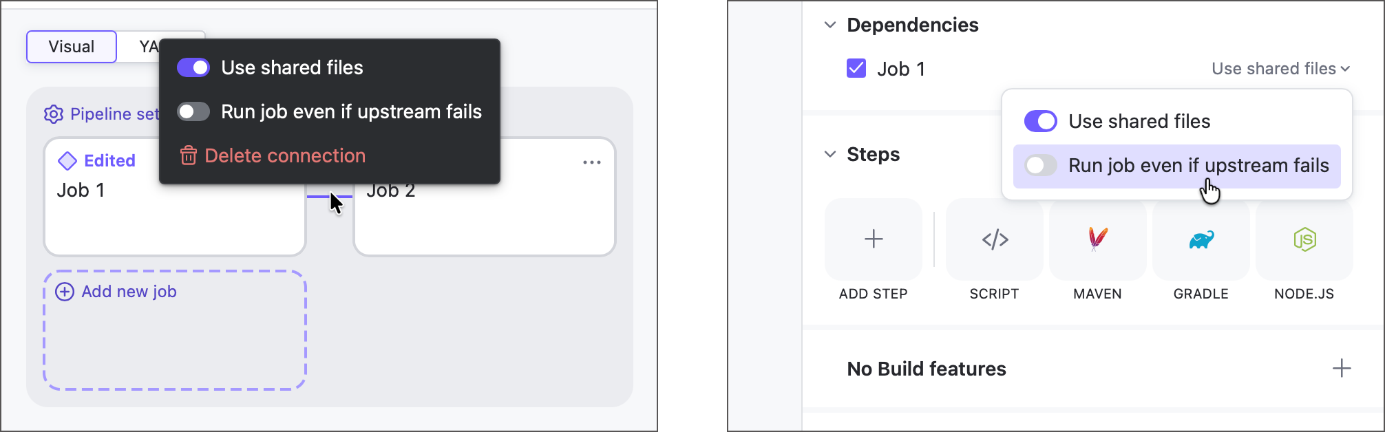 Job dependency settings
