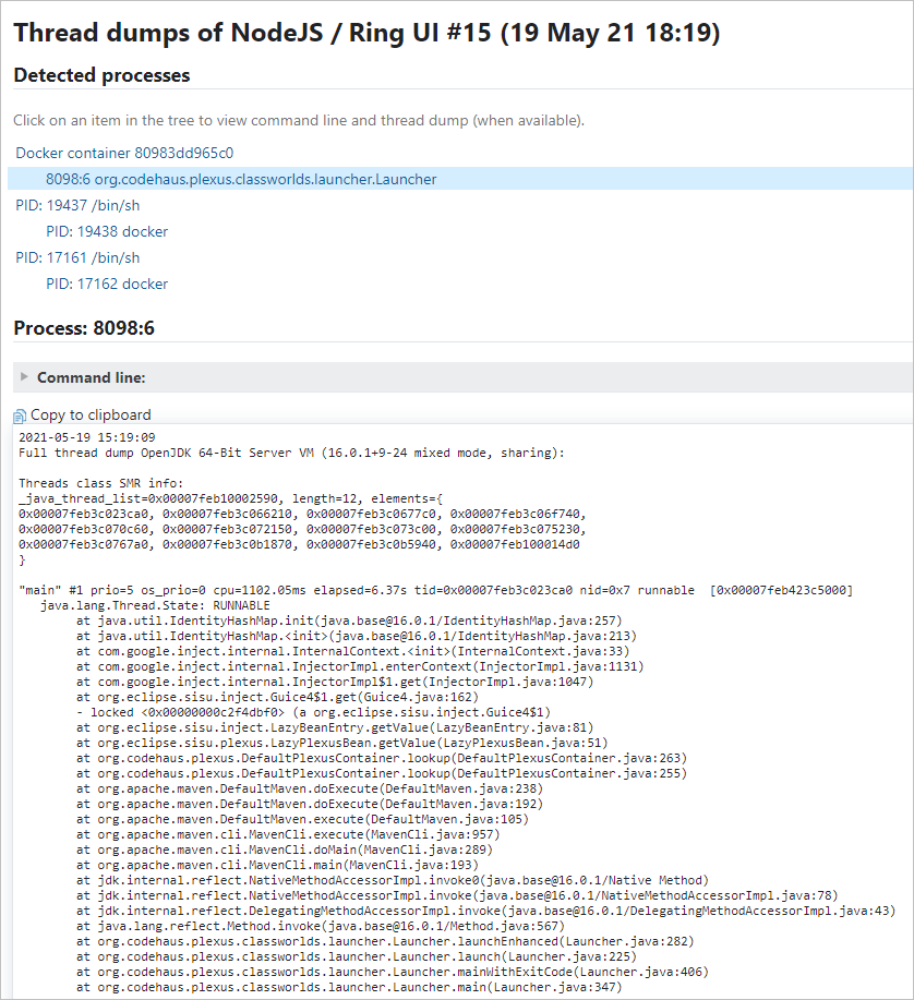 Thread dump of a Docker process Thread dump of a Docker process