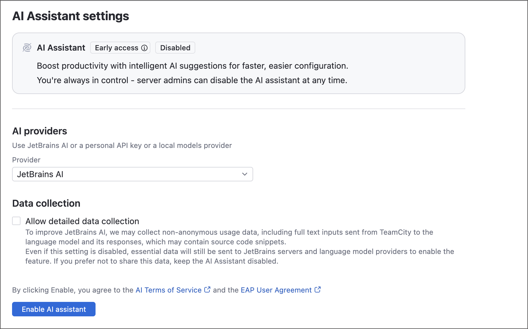 Server AI Assistant settings