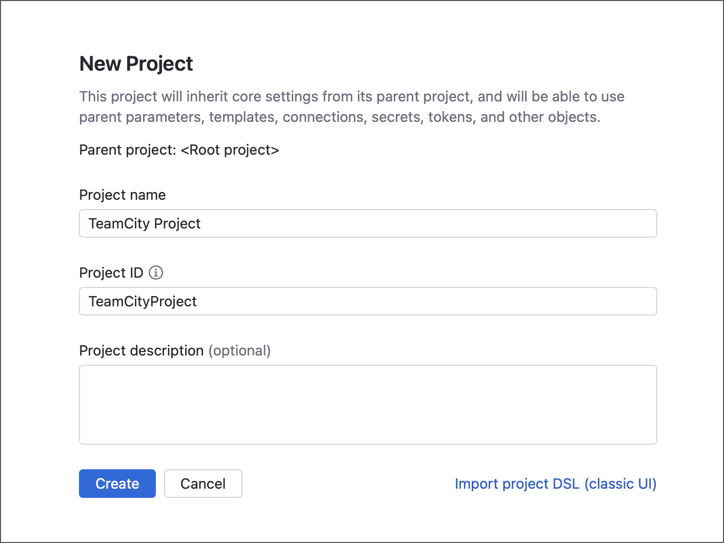 Main create project page Main create project page