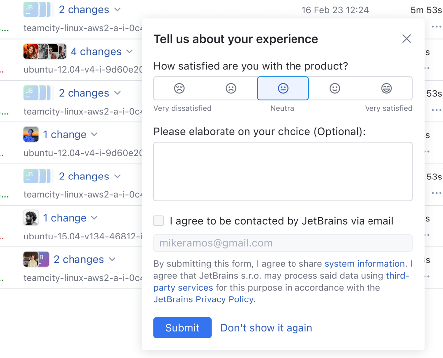 TeamCity feedback form TeamCity feedback form